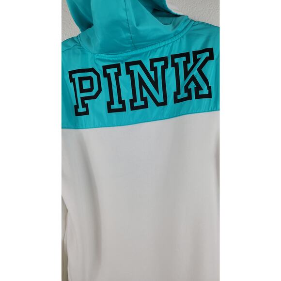 Victoria Secret Pink Turquoise White Pullover Hooded Athletic Sweatshirt L - Picture 5 of 6